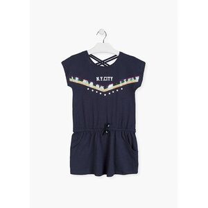 Navy Blue Kids Dress with City Print